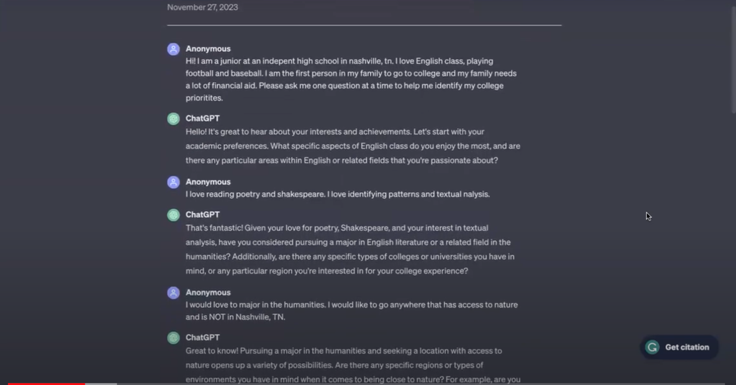 In recent College Counseling seminars, high school juniors have been encouraged to have conversations with ChatGPT, a generative AI, as a means of identifying a list of identifying important, personal college criteria for each student. (via the Peabody Press) 