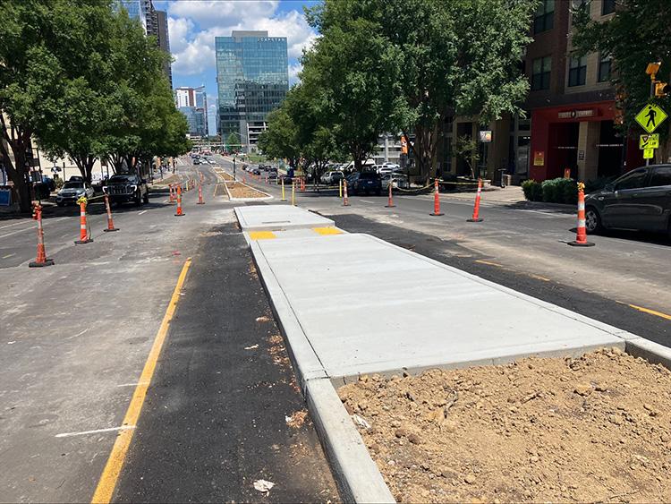 The Demonbreun Avenue bike lane, under construction as part of ‘Choose How You Move’ (via the Peabody Press).