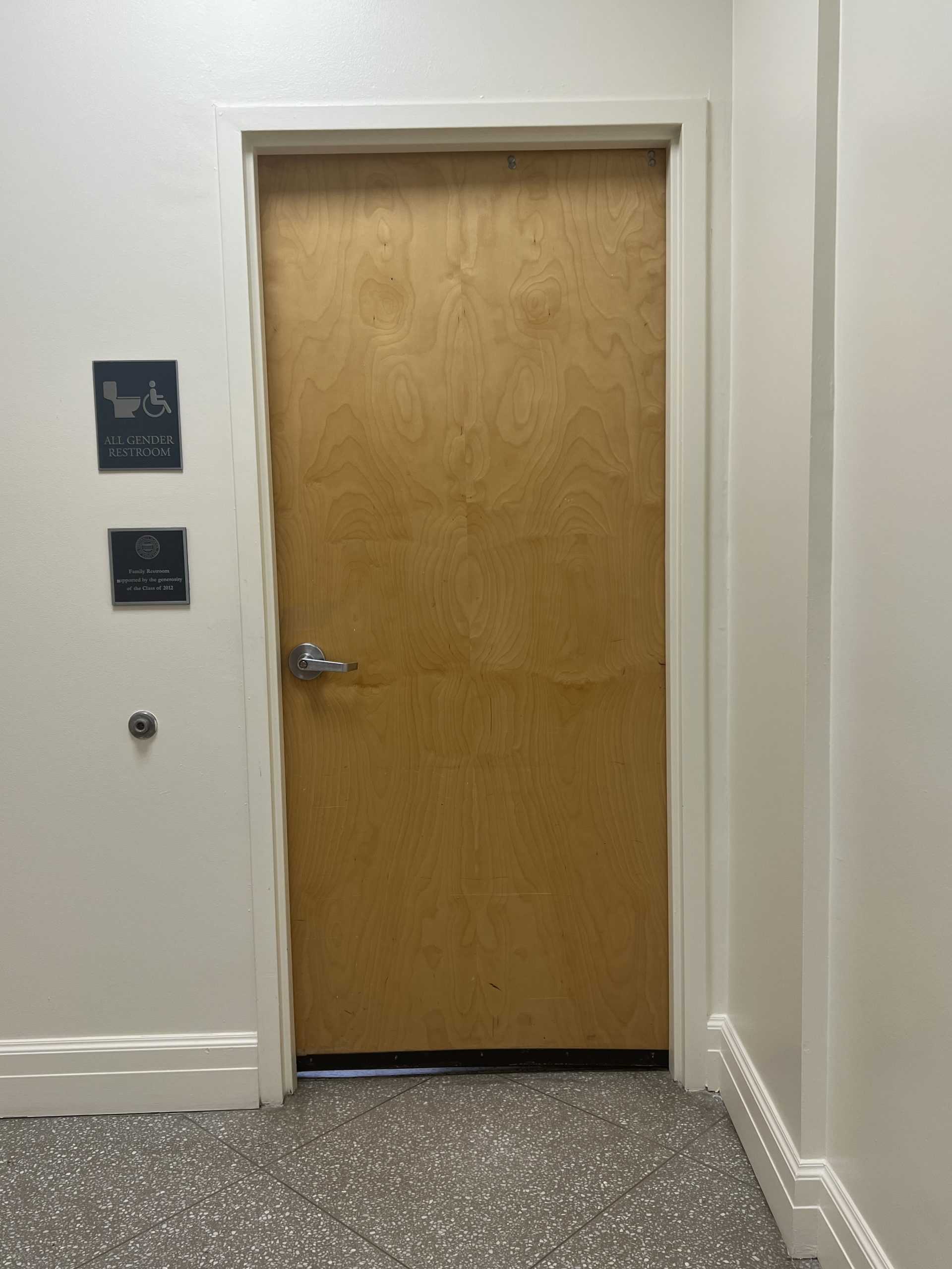 One of the all gender restrooms on the second floor.  There are none on the third or fourth floors, and none in the Tibbott wing at all. (via the Peabody Press)