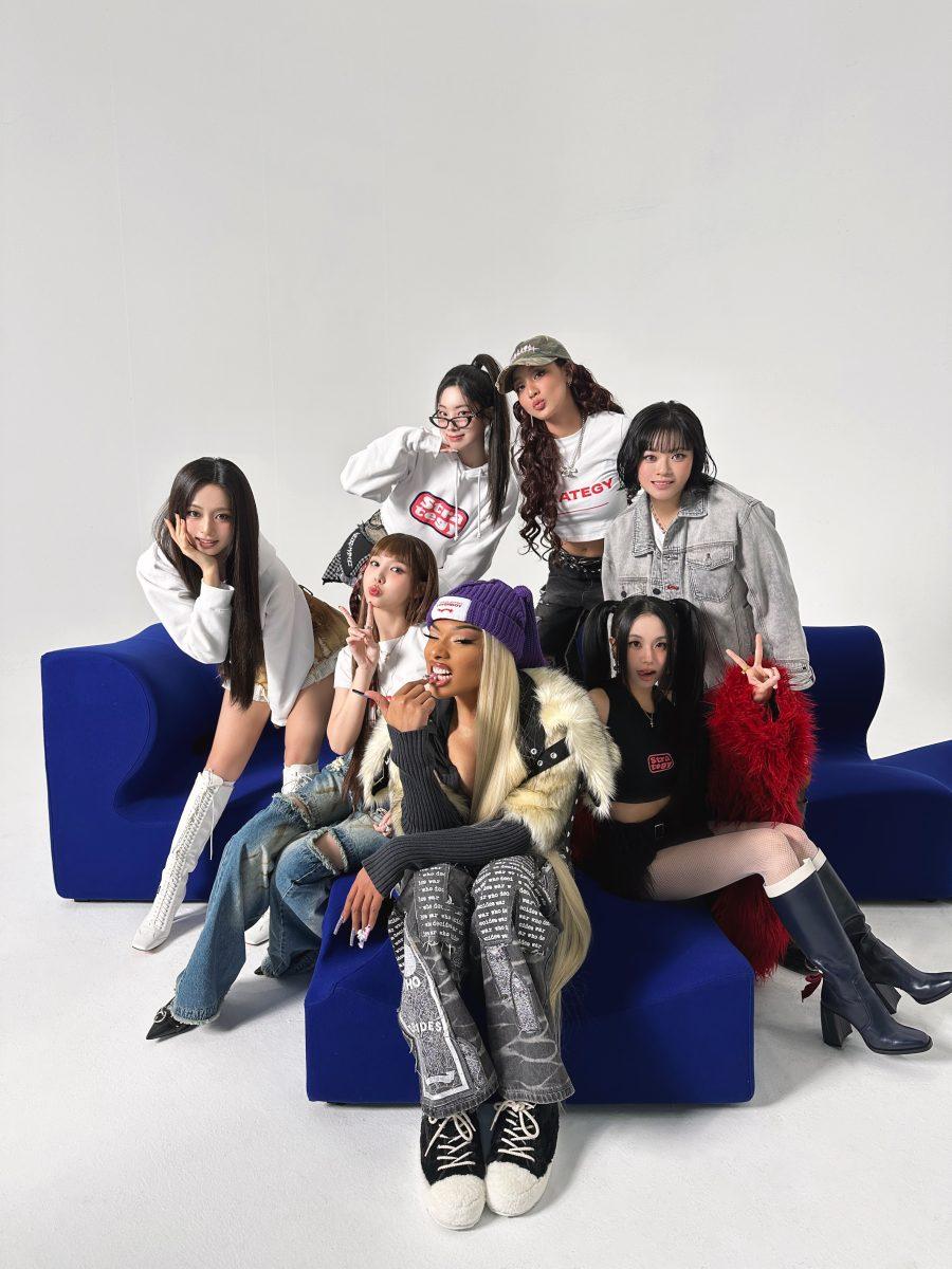 HOT GIRL MEETS K-POP: Megan Thee Stallion serves looks and vibes with k-pop idols. (via JYP Entertainment)