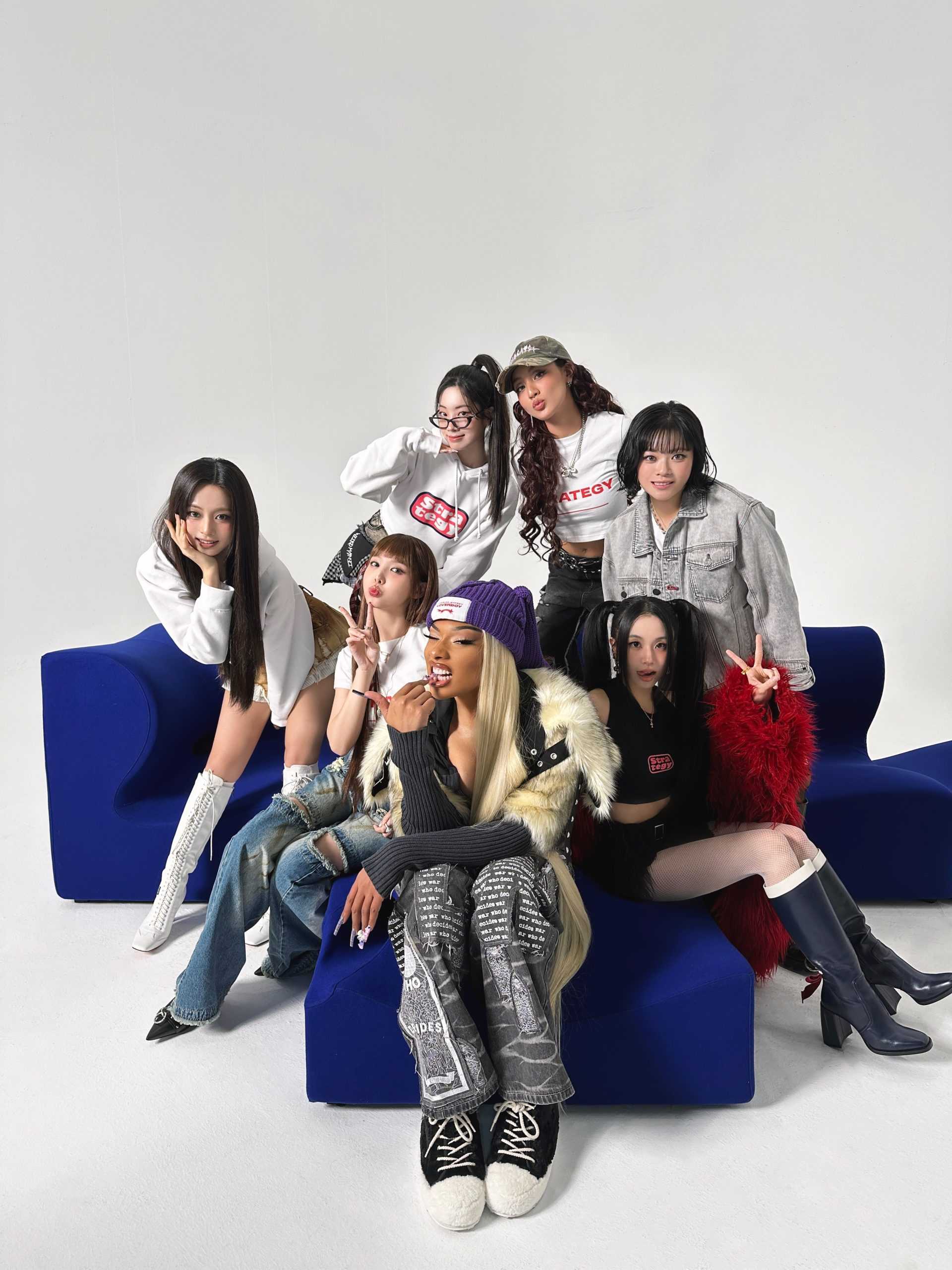 HOT GIRL MEETS K-POP: Megan Thee Stallion serves looks and vibes with k-pop idols. (via JYP Entertainment)