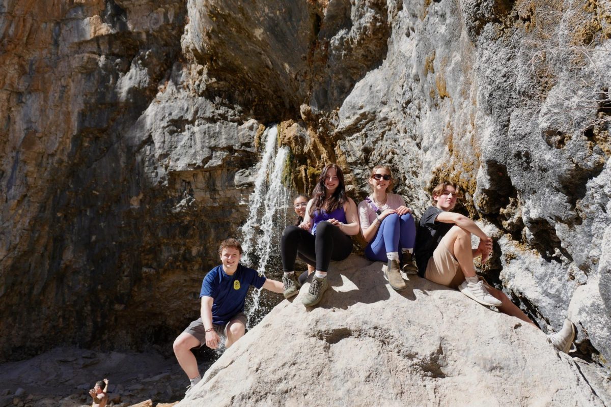CHASING WATERFALLS: Left to right: Barrett, Ilagan, Mackler, Laird, Carlson pose while on a hike in Colorado. (photo provided)
